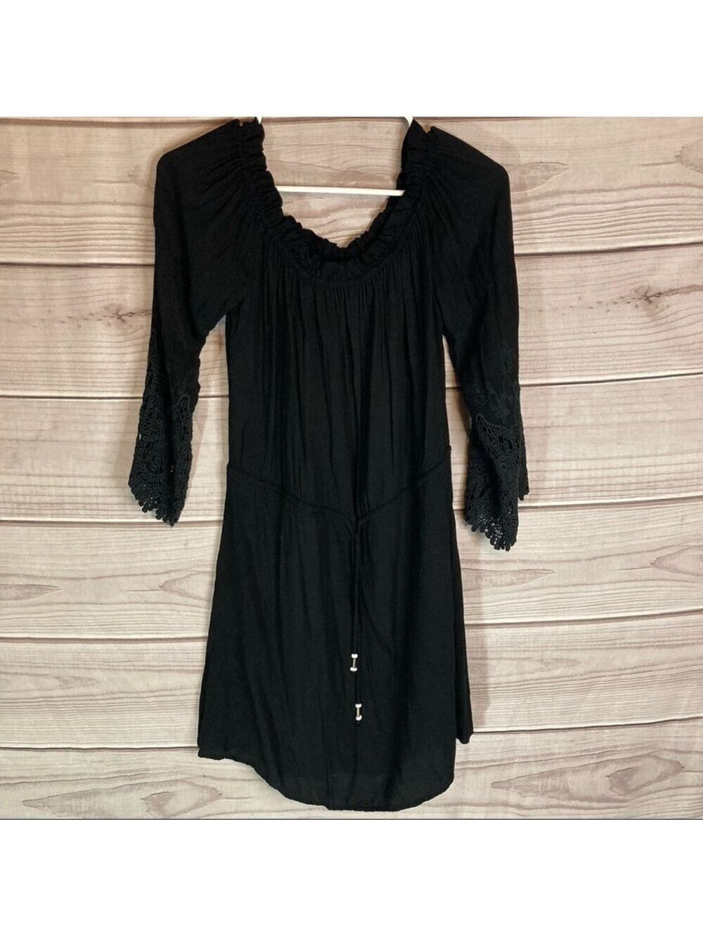YOUNG Fabulous Broke Black Nova Mini Dress with Crochet Sleeves